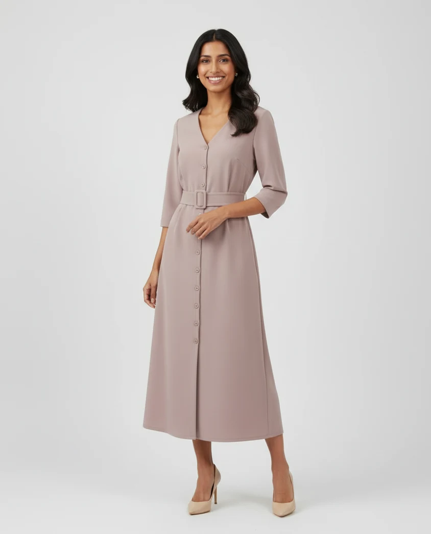 AI model wearing a long dress