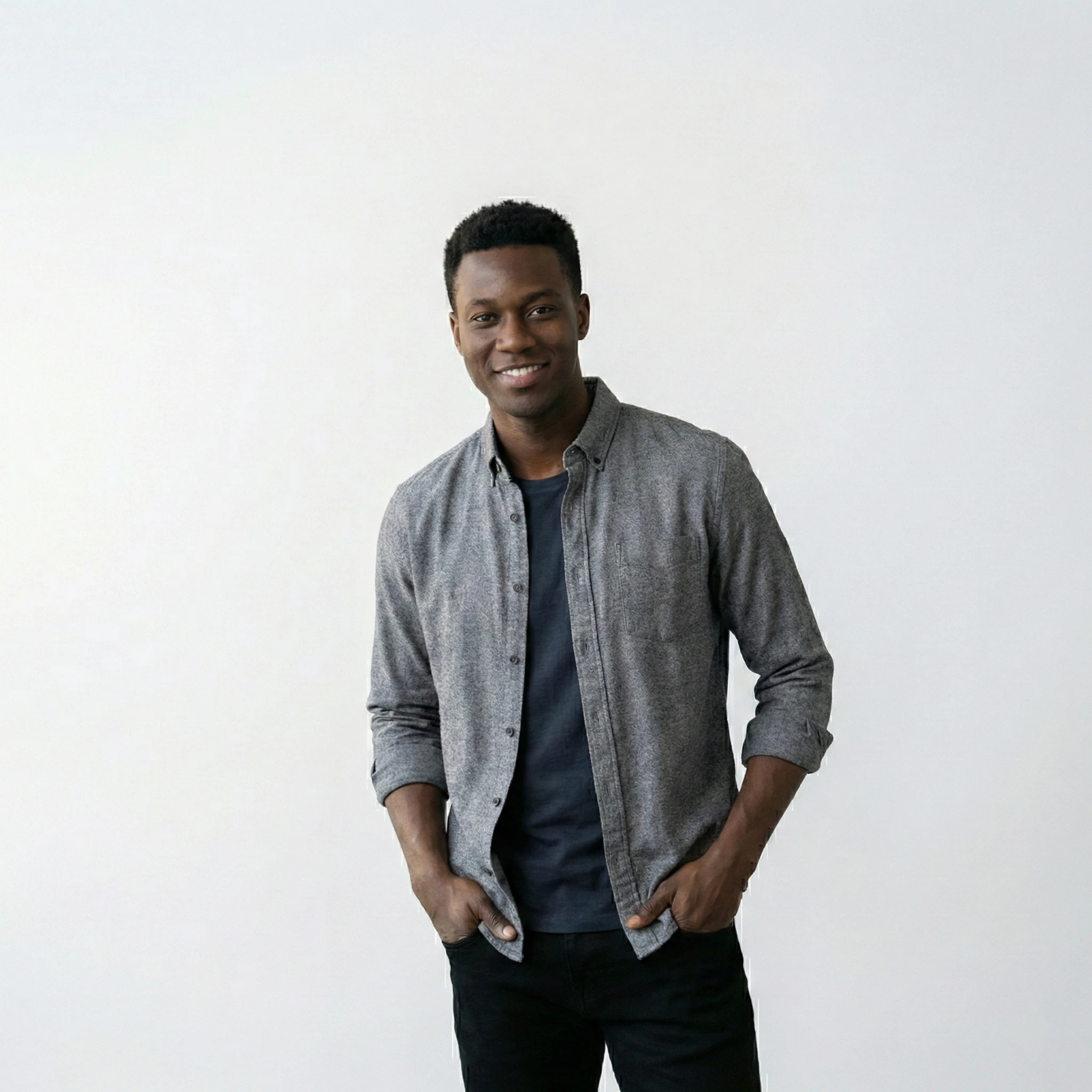 Black male model posing for a shirt promotion