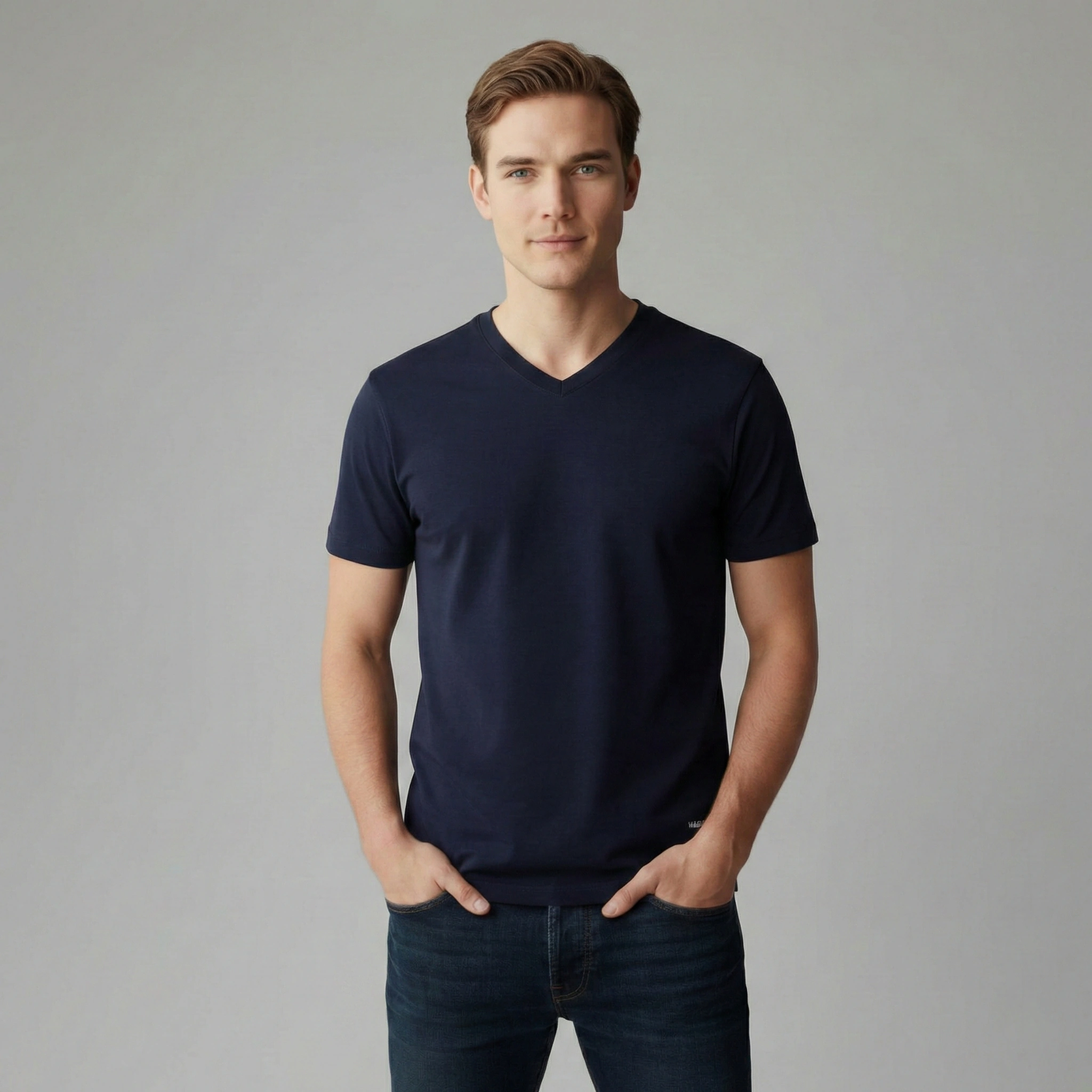 Male model posing for a t-shirt brand